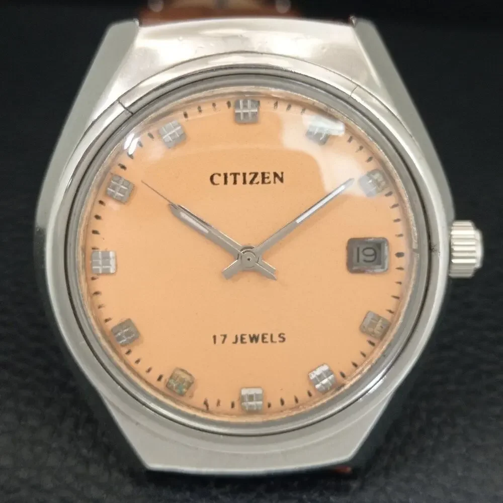 Vintage 1971 Citizen Manual Mens Silver Watch W/daydate & Orange accents